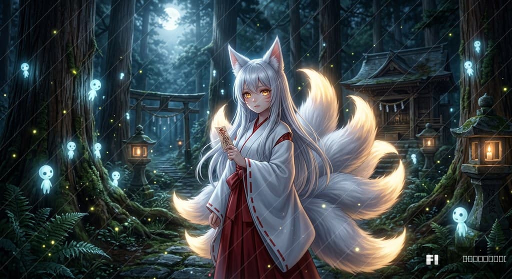 狐の精霊 — 聖なる森の九尾の狐娘(ナノバナナ)