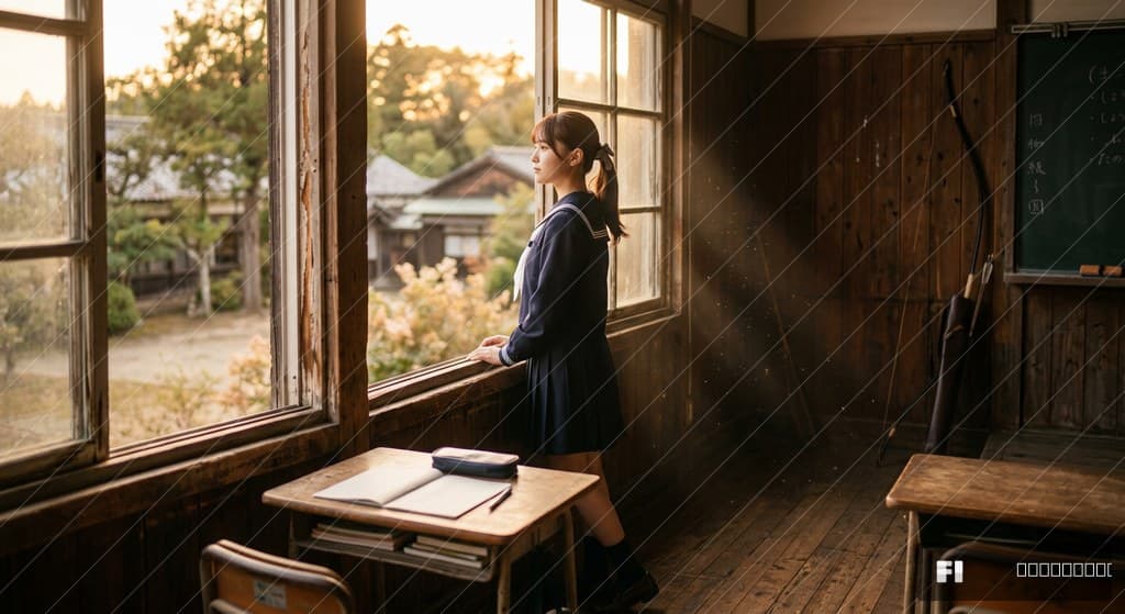 女子高生 — 昭和の木造校舎・黄昏の教室