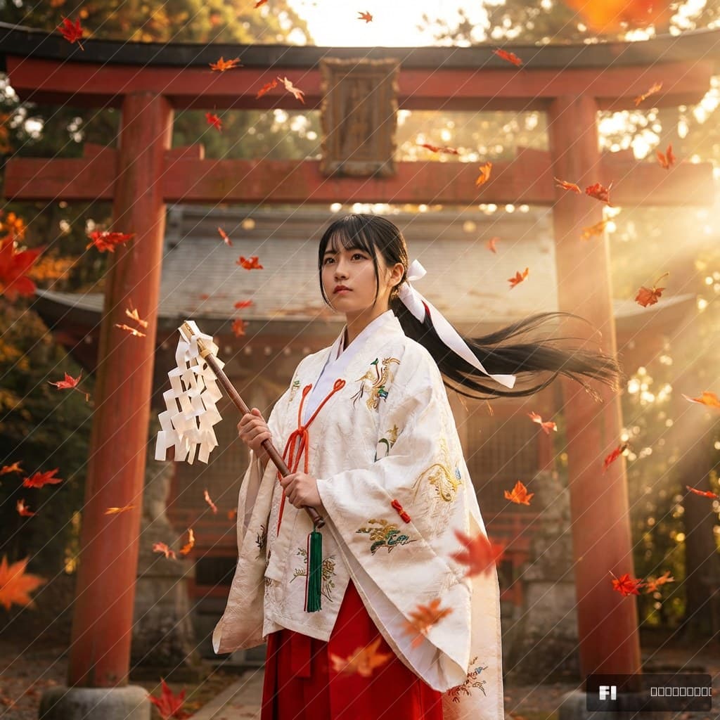 巫女 — 紅葉と御幣(ナノバナナPro)