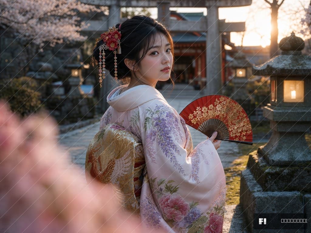 着物ポートレート — 八坂神社・桜の午後(京都フォトリアル)